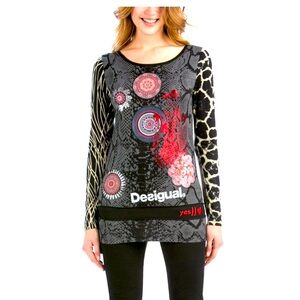 DESIGUAL NWOT Black and Red Long Sleeve Top UNIQUE DESIGN